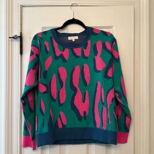 Fanco-Blue, Pink, Green Cheetah Print Sweater-Size Medium